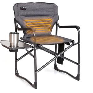 MacSports Heated Camping Padded Side Table| Battery NOT Included Director Chair, Gray