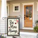 Valentines Day Garden Flag 12x18 Inch Double Sided Burlap Flag Be Mine Always Romantic Floral Heart Buffalo Plaid Outdoor Decor for Yard Patio