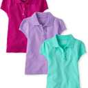 The Children's Place Girls' Short Sleeve Ruffle Pique Polo, 3 Pack (X-Large, Seafrost/Aurora Pink/Purple)