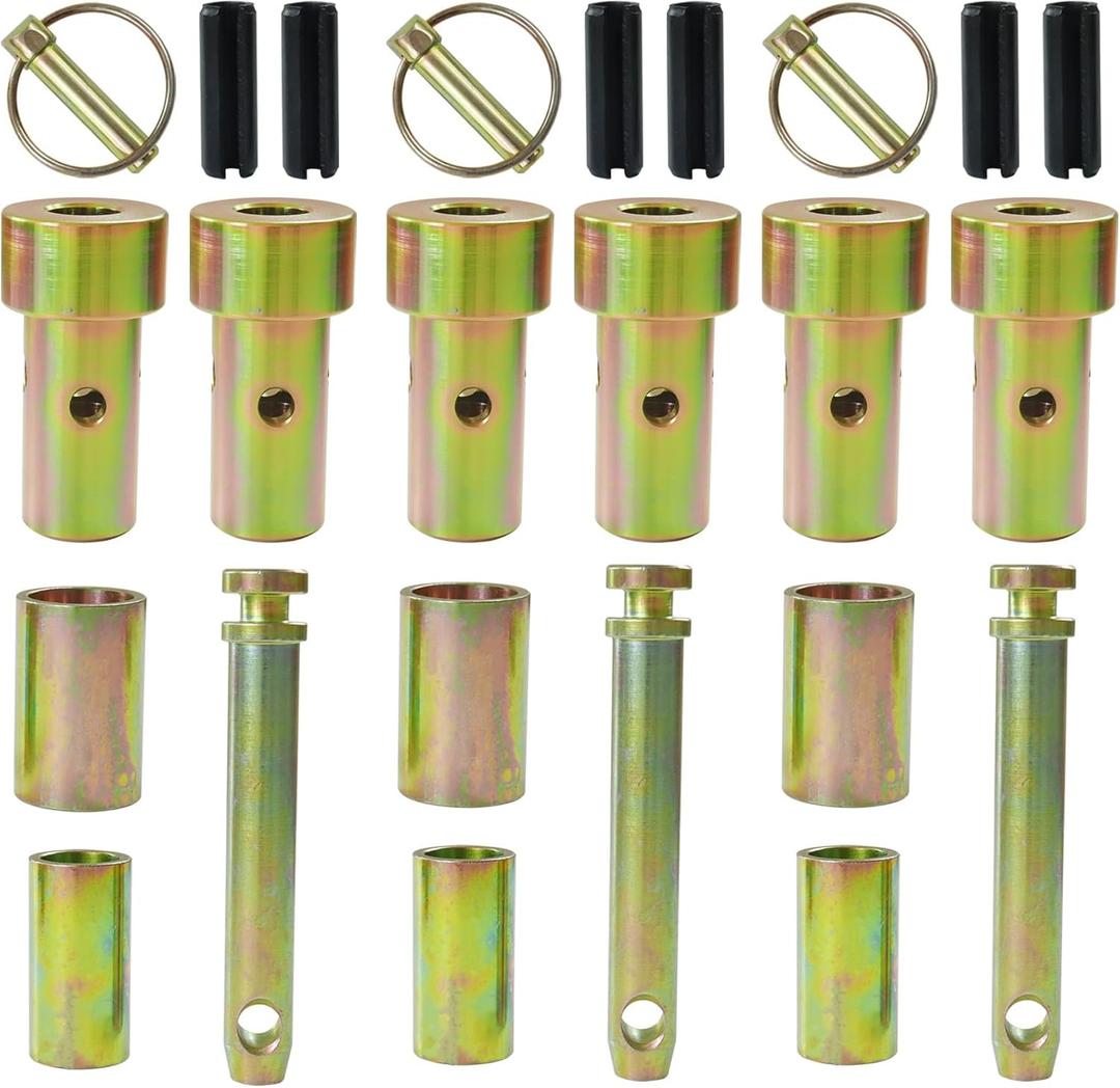 3 Pack TK95029 Cat 1 Quick Hitch Adapter Bushings with S07070200 Top Link Pin Heavy Duty Lynch Pin with Ring Replaces S14114400, Quick Hitch Bushings for Category 1 3-Point Tractors