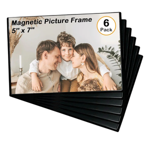 Mingting Magnetic Picture Frame, Holds 5X7 Inches Pictures, Reusable Black Magnet Fridge Photo Sleeves for Refrigerator, Locker,Office Cabinet (Black, 6) (6Pcs)