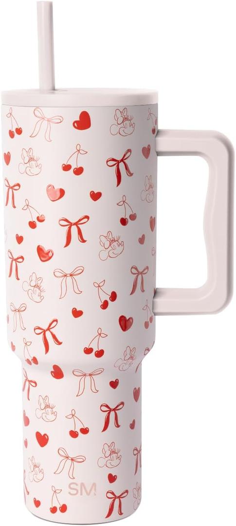 Simple Modern Disney 40 oz Tumbler with Handle and Straw Lid | Insulated Reusable Stainless Steel Water Bottle Travel Mug | Gifts for Women Men Him Her | Trek Collection | Minnie Mouse Valentine's