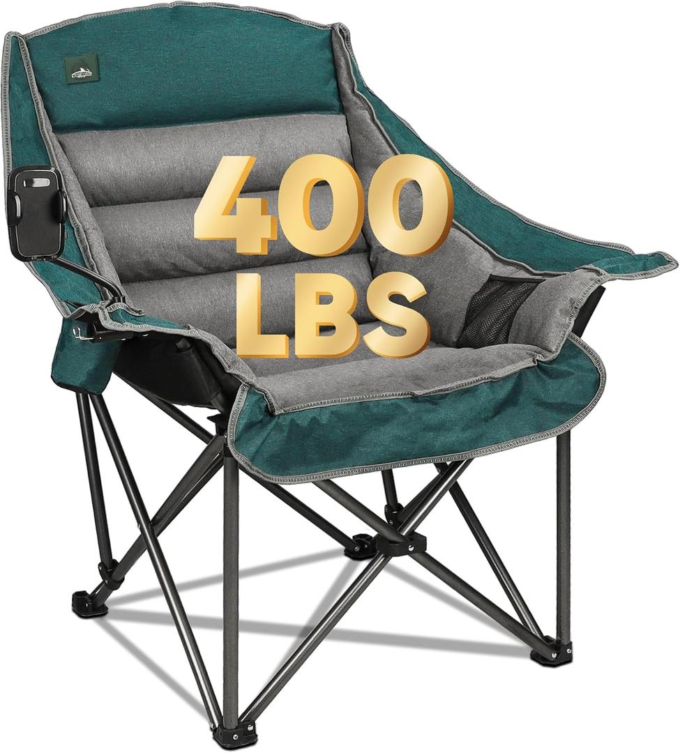 Northroad Oversized XL Padded Camping Chair w/Cell Phone Holder, Large Camp Lounge Chair, Foldable Lawn Chair w/Cup Holder,Carry Bag for Outdoor Hiking, Beach, Picnics, Heavy-Duty 400-lbs Capacity
