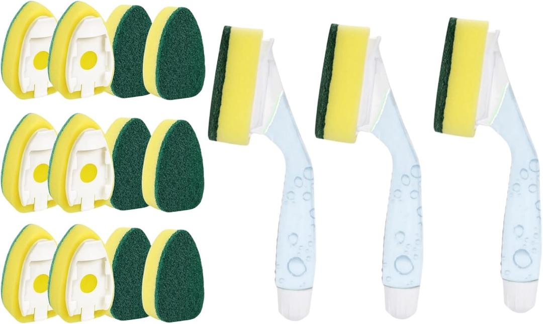 3 PCS Dish Wand with 6Pack Replacement Dish Wand Sponges,Dish Brush Pads Kitchen Cleaning Sets for Kitchen