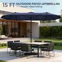 DomeShade 15ft Patio Umbrella with Base,Large Outdoor Double-Sided Rectangle Umbrella with Crank Handle, Market Umbrella for Poolside Garden Deck Backyard Beach Pools, Navy Blue