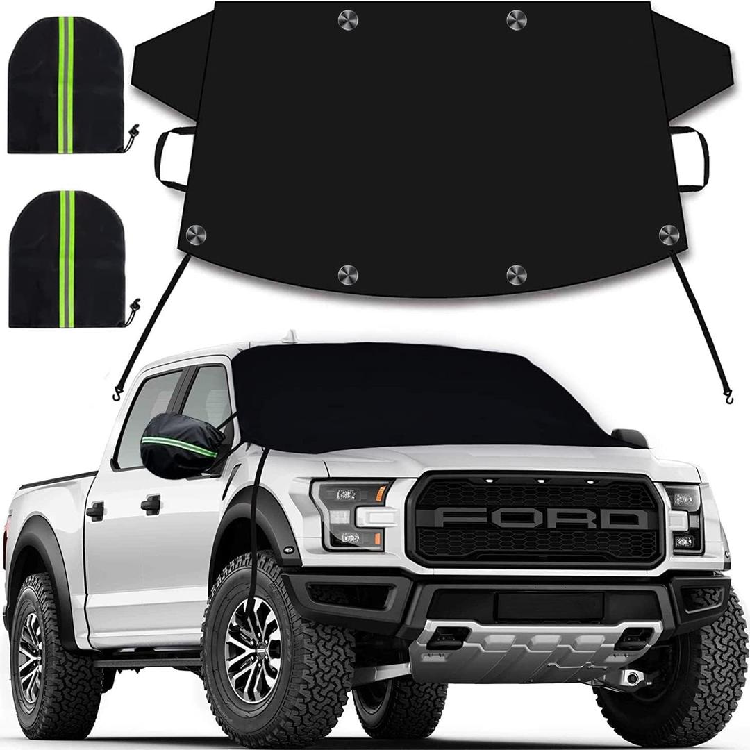 EcoZoro Windshield Cover for Ice and Snow, Car Windshield Snow Cover, Thicken Windshield Frost Cover Waterproof Windshield Snow Ice Cover with Side Mirrors Cover for Most SUVs Trucks (74"x 47")