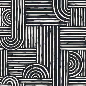 Livelynine 17.5x276" Mid Century Modern Wallpaper Geometric Black and White Peel and Stick Wall Paper with Designs Abstract Accent Wall Covering Aesthetic Bedroom Bathroom Line Contact Paper for Walls