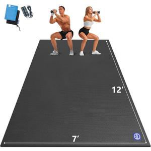 MRO Extra Large Exercise Mat 12'x7'/9'x7'/7'x7'/7'x5'(7mm), High-Density Workout Mats for Home Gym Flooring, Non-Slip, Extra Thick Durable Cardio Mat, Ideal for Plyo, MMA, Jump Rope - Shoe Friendly