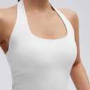 SUUKSESS Women Padded Halter Sports Bra Backless Longline Workout Crop Tank Tops (White, L)