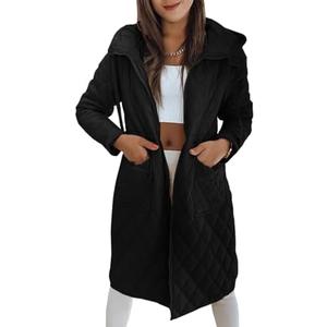 Imily Bela Womens Long Quilted Puffer Jacket Lightweight Zip Up Hooded Drawstring Winter Coats Outerwear with Pockets, Medium