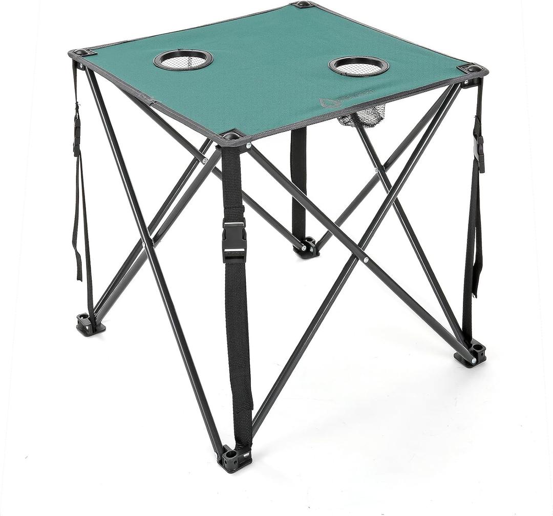 ARROWHEAD OUTDOOR 26 (66cm) Portable Camping Folding Table, 2 Cup Holders, Square, Carrying Case, Steel Frame, High-Grade 600D Canvas