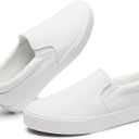 TUOPIN Womens Synthetic Leather Slip On Shoes,Padded Collar Slip on Sneakers for Women, Casual Loafers Walking Shoes (7, White)