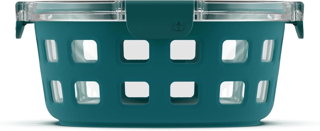 Ello Duraglass Meal Prep Container- Glass Food Storage Container with Silicone Sleeve and Airtight BPA-Free Plastic Lid, Dishwasher, Microwave, and Freezer Safe (7 Cup, 7 Cup Teal)