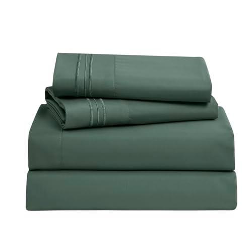 Clara Clark Bed Sheets, Premier 1800 Series Bed Sheet Set, Deep Pocket, Wrinkle, Fade, Stain Resistant, Luxury Soft Bedding Sheets & Pillowcases, Full, Forest Green