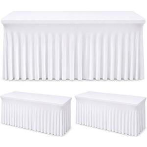Fixwal 2 Pack White Spandex Tablecloth for Rectangle Table 6ft, Table Skirt for Party, Show, Wedding and Birthday