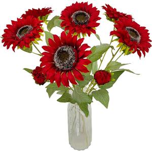 6pcs Sunflowers Artificial Flowers with 6 Large Sunflower Heads and Long Stems for Indoor Outdoor DIY Wedding Bouquets Baby Shower Centerpieces Floral Arrangements Party Tables Home Office Decorations