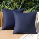 MIULEE Pack of 2 Decorative Outdoor Solid Waterproof Throw Pillow Covers Faux Linen Garden Farmhouse Cushion Cases for Summer Patio Tent Balcony Couch Sofa 18x18 Inch Navy