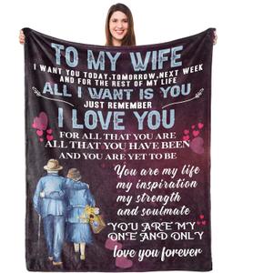 UFOORO Anniversary Romantic Gift for Wife, Mother's Day to My Wife Love Blanket, Beloved Birthday Gift Ideas, for Women, Valentines for Her 55"x70"