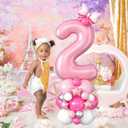 40 Inch Pink Number 2 Balloon for 2nd Birthday Decoration Pastel Baby Pink Number Two Foil Balloon Tower Giant Large Digit Hot Pink White Helium Balloons Stack for Girls Second Anniversary Party