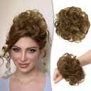 RUWISS Rose Messy Bun Hair Piece - Real Human Hair Updo Scrunchies - Chocolate Light Brown with Light Golden Blonde Highlight