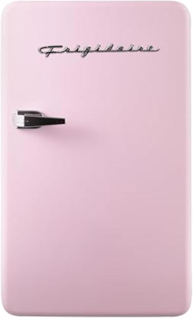 Frigidaire Retro Compact Refrigerator with Chiller, 3.2 cu ft Countertop Fridge, Built-In Bottle Opener, Rounded Corners, Premium, for Office, Bedroom, Dorm Room, Cabin, 18.5D x 20W x 31.5H (Pink)