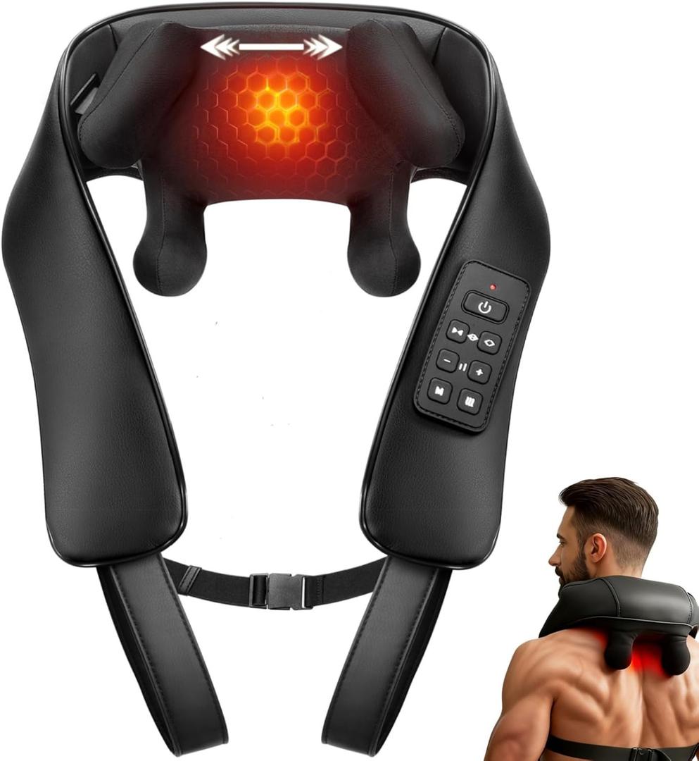 Cordless Neck and Back Massager with Heat, Upgarded Adjustable Width Electric Deep Tissue 4D Kneading Massage, Shiatsu Shoulder Massage Pillow for Body Muscle Pain Relief, Gifts for Mom Dad