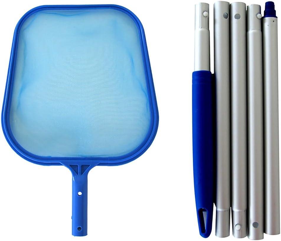 Pool Skimmer Leaf Net & Pole - Fine Mesh Cleaner Scoop - Leaf Net for Pond, Spa, Hot Tub - Large Screen Skimmer for Above Ground Or Inground Pools, Strainer Cleaning Tools & Accessories - Blue 60"