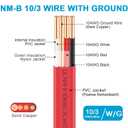 10ft NM-B 10/3 Wire with Ground,10/3 Electrical Wire 10 Gauge 3 Conductors with Ground Non-Mettalic Sheathed NM-B Cable,Residential Solid Indoor 10 AWG Copper Wiring for Branch Circuit Switch,Outlet