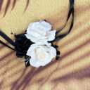 Wedding Flower Set with Rose Corsage and Boutonniere for Men (Black & White)