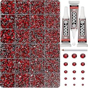 30000Pcs Resin Rhinestones Set for Crafting Bedazzling, Maroon Dark Red Burgundy Flatback Gems Jewels for Crafts Clothes Shoes Fabric Outfit Nails Makeup, Flat Back Crystal 2-6mm with b 7000 Glue