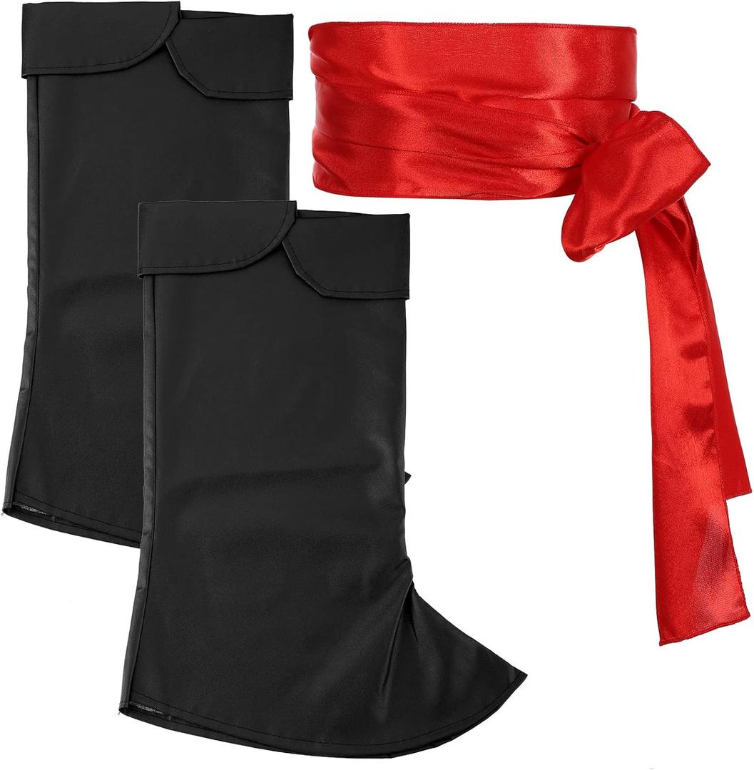Jiuguva Men Pirate Costume Medieval Renaissance Costume Accessories Pirate Boot Covers Red Sash Belt Set for Christmas Holiday Cosplay