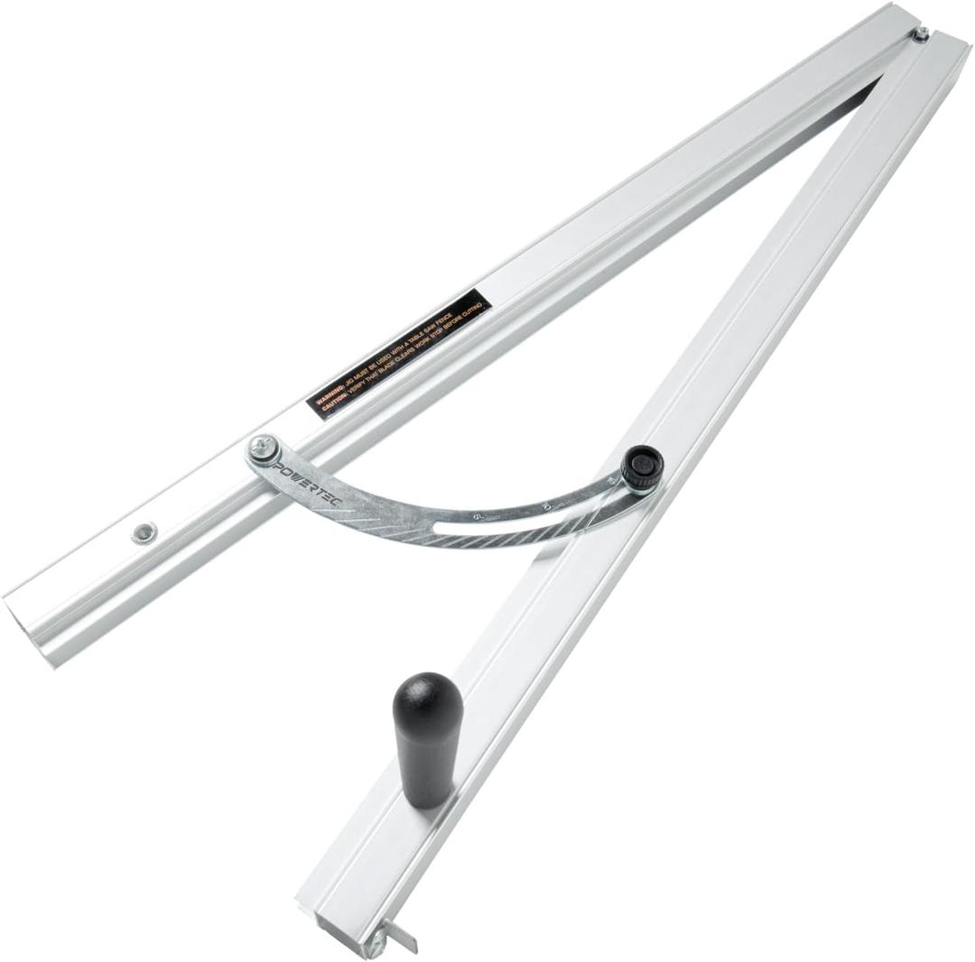 POWERTEC 71035V Table Saw Angle Cutting Jig for Creating Tapered Cuts | 24-Inch Lightweight Aluminum Rails and Laser Etched Scale, 15 Degrees of Taper, 1 PK