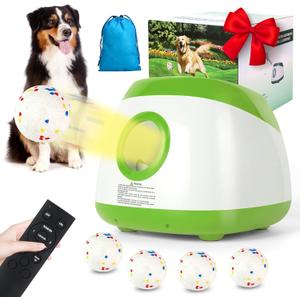 Automatic Ball Launcher for Dogs, Dog Ball Thrower Launcher 3 Adjustable Distances (40t/60ft/80ft), Rechargeable Automatic Dog Balls Launchers with 4 Balls (2.5") (Green)