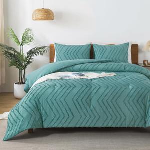 Andency Grayish Teal Twin/Twin XL Comforter Set, Twin Bed Comforter for College Dorm Girls Boys Kids Boho Soft Warm Cute Comforter, 2 Pieces Aesthetic Chevron Bohemian Bedding Set