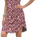 PLOKNRD Summer Dress Casual Beach Short Sleeve Fit T Shirt Sundresses Flowy Cover Ups, Red White Flower-XL 