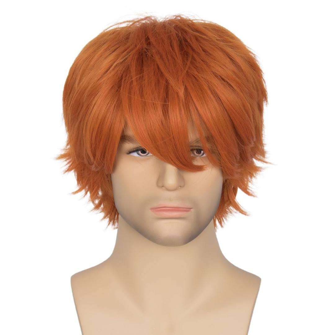 3 x Men Short Straight Orange Wig Anime Cosplay Wig for Halloween Party