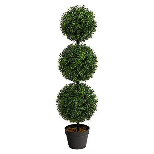 Nearly Natural 3ft. Artificial Triple Ball Boxwood Topiary Tree (Indoor/Outdoor) T2021, Green