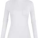 POPZONE Women's Lettuce Trim Mock Neck Long Sleeve Slim Fit Ribbed Knit Tee Shirt Tops (X-Large, 01-white)