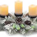 Christmas Centerpiece Table Decorations, Handcrafted Snowy Pine Cones and Pine Needles with 3 Candle Holders for Dining Table Fireplace Mantel - 27.5 in (Cedar)