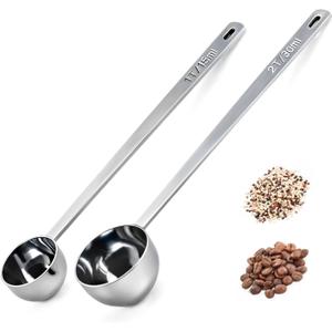2PCS Coffee Scoop for Ground Coffee Stainless Steel Measuring Spoons Long Handle 30ml 8.66in and 15ml 8.27in Set for Deep Jars Beans Protein Powder Flour