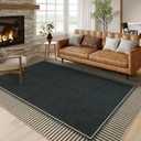 Moynesa Striped Border Easy Jute Outdoor Rug 8x10, Washable Indoor Outdoor Patio Area Rugs for Living Room Non Slip, Modern Classic Farmhouse Carpet for Dining Room Table, Black