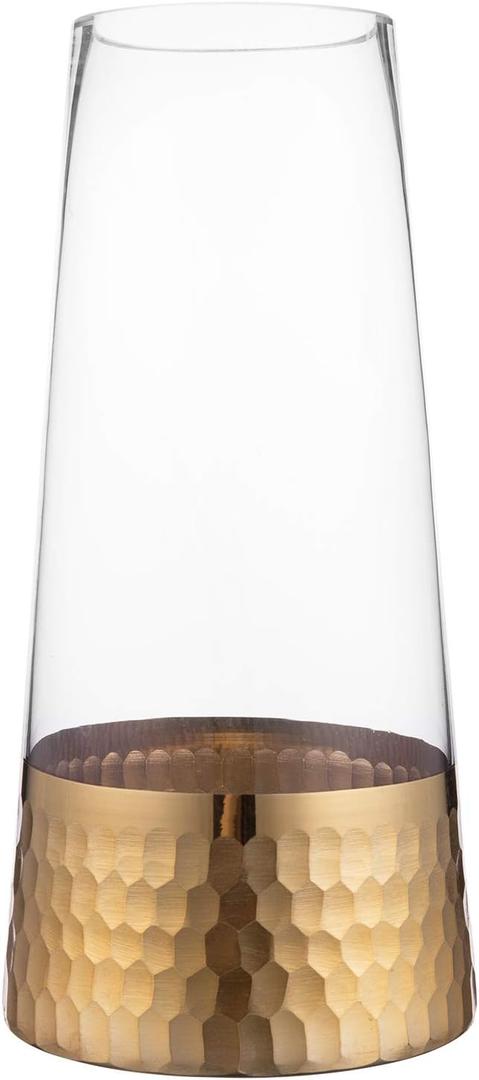 MyGift Glass and Gold Bottom Flower Vases, 10 inch Clear Glass Vases for Table Centerpieces Home Decor