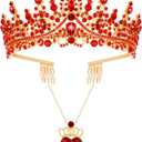 TOBATOBA Queen of Hearts Crown and Necklace Set Queen of Hearts Costume Women Accessories Princess Crown Descendant 4 Red Tiara for Women Halloween Cosplay Prom Party
