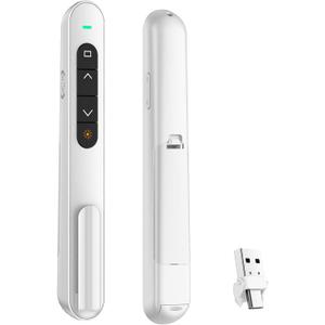 QUI Presentation Clicker for PowerPoint, RF 2.4GHz USB C Wireless Presenter Remote with Volume Control, PowerPoint Clicker Slide Advancer for Mac, Windows, Laptop, Keynote (White)