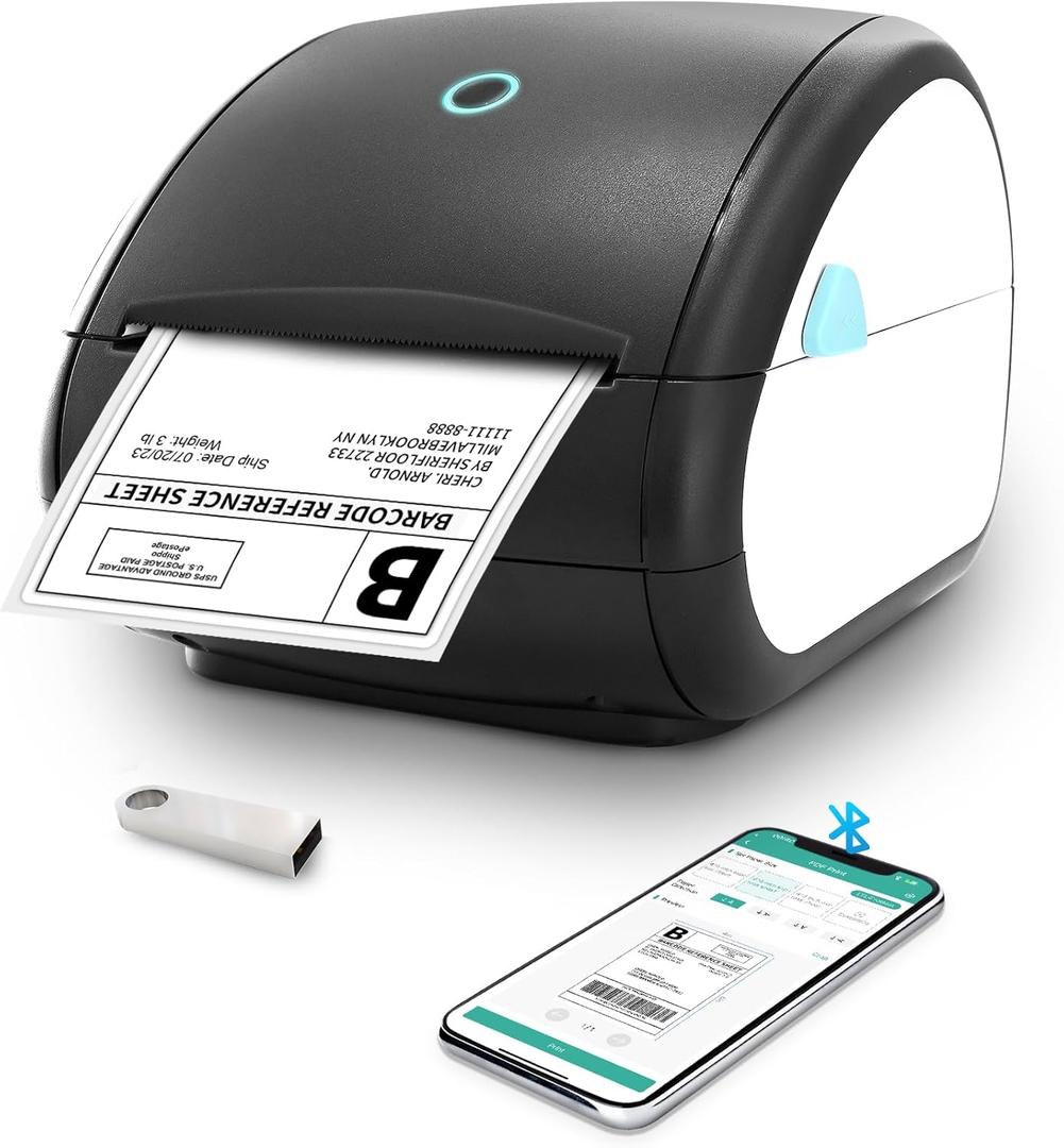 Shipping Label Printer Bluetooth - Thermal Shipping Label Printer 4x6 for Small Business, Home, Office, Prints Clearly and Easy to Connect, Compatible with Amazon, Ebay, Tiktok, Etsy, USPS, Black