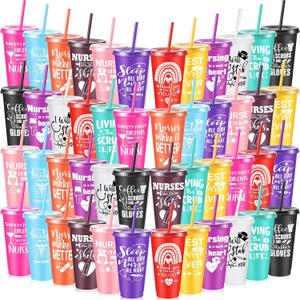 Uiifan 48 Pcs Nurse Week Gifts Bulk 2026 Nurse Appreciation 24 oz Reusable Tumbler with Lid and Straw for Ot Month Thank You Practitioner Graduation Gift (Stylish)