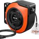 DEWENWILS Retractable Extension Cord Reel, 75 FT Heavy Duty Power Cord, 14/3C SJTOW, Lighted Triple Tap Outlets, 10A Circuit Breaker, Wall/Ceiling Mounted for Garage, Workshop, UL Listed (Orange)