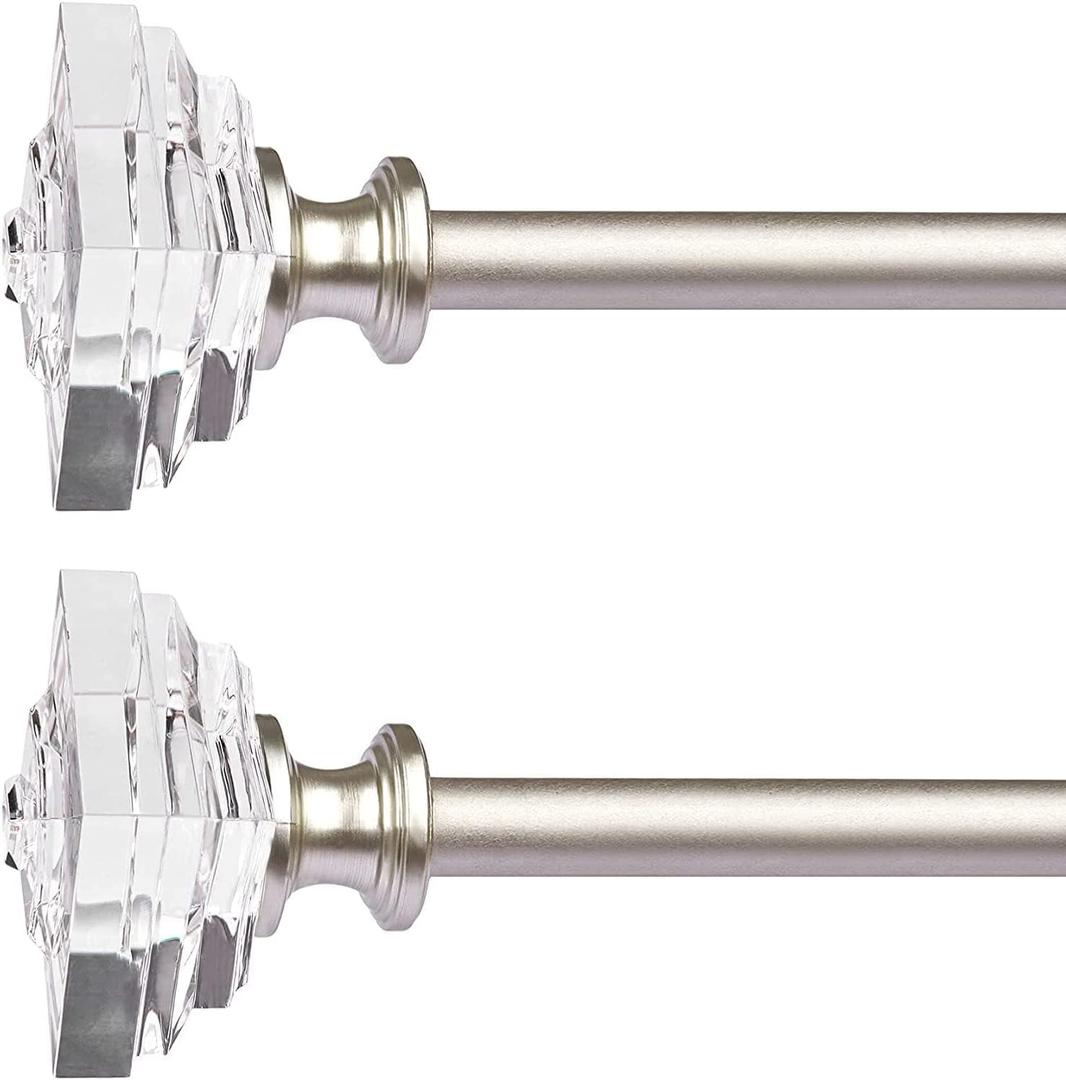 2 Pack Curtain Drapery RodAcrylic Square Finials Curtain Rod3/4" Diameter Single Deorative Curtain Rod, Adjustable Length from 86 to 120 Inches