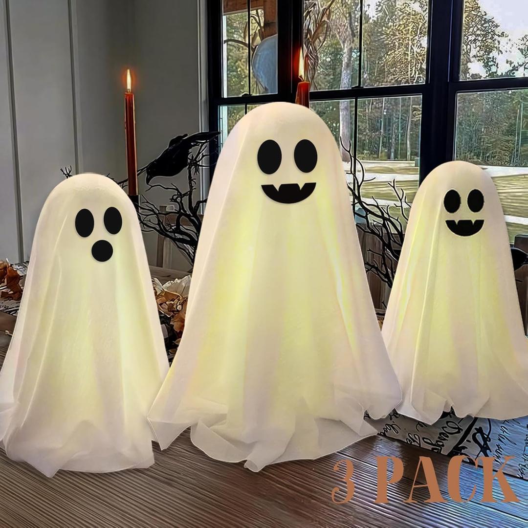 ORIENTAL CHERRY Halloween Decor - Halloween Decorations Indoor - Set of 3 DIY Spooky Ghosts Crafts - Scary Ghost for Indoor Party Home Table Room Kitchen Office