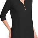 Dimur Womens Tops 3/4 Sleeve V Neck Button Down Shirts Business Casual Outfits Basic Tees Summer Top 2026 (Medium, Black)